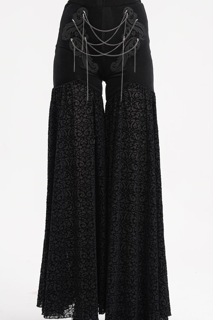 Black Chain Jacquard Floral Hollow Lace Women's Gothic Pants - Product - 3