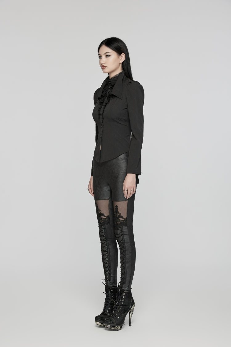 Black Long Puff Sleeves Stitching Lace Women's Gothic Blouse - Product - 6