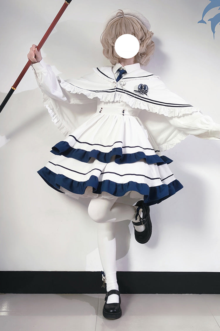 White Long Sleeves Double-Layered Ruffle Sweet College Style (Dress Only) detail view 2