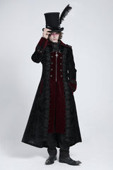 Black/Red Lapel Collar Embroidery Zipper Men's Gothic Handsome Coat - Product - 7