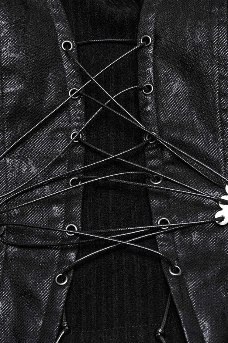 Black Lace-Up Buckle Overbust Women's Punk Corset - Product - 6