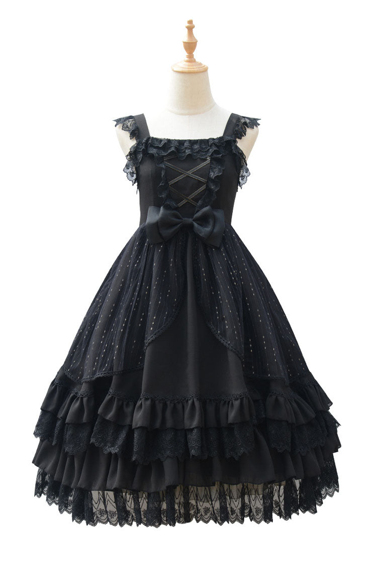 Half Sleeves Lace Stitching Bowknot Hanayome Multi-Layer Gothic Lolita Dress - Product - 5