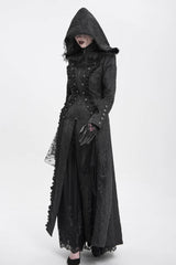 Black Stand Collar Long Sleeves Ruffle Hooded Women's Gothic Long Coat - Product - 6