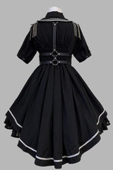 Black [Sunset Universe] Short Sleeves Cardigan Lace Gothic Military Handsome Lolita Dress Full Set - Product - 4