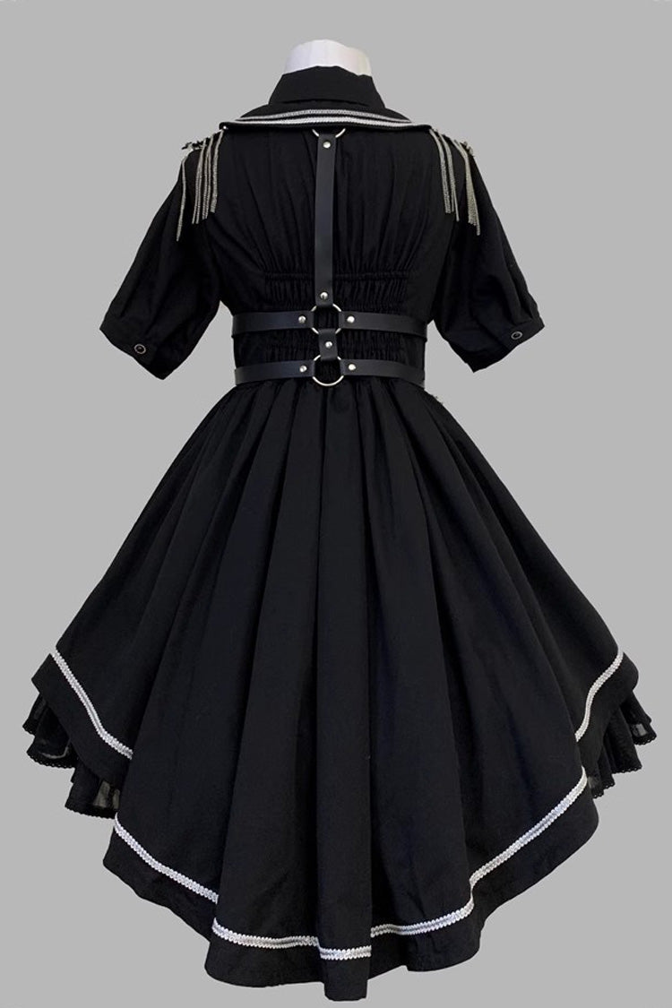 Black [Sunset Universe] Short Sleeves Cardigan Lace Gothic Military Handsome Lolita Dress Full Set detail view 4