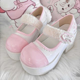 Fishbone-Style Single-Strap Buckle Sweet Lolita Platform Shoes - Pink/White - 4