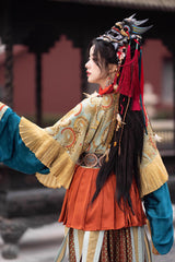 Multi-Color [Mountain and Sea Oath] Long Sleeves Print Ruffle Embroidery Classic Hanfu Set - Product - 8