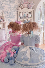 [A Day as a Candy Shop Owner] Peter Pan Collar Short Sleeves Printed Bow Sweet Lolita Dress 3 Colors (Red, Blue, Pink) - Product - 8