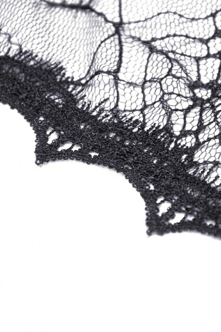 Black Spider Exaggerated Long Flared Sleeves Lace-Up Sheer Women's Gothic Cape with Hood - Product - 15