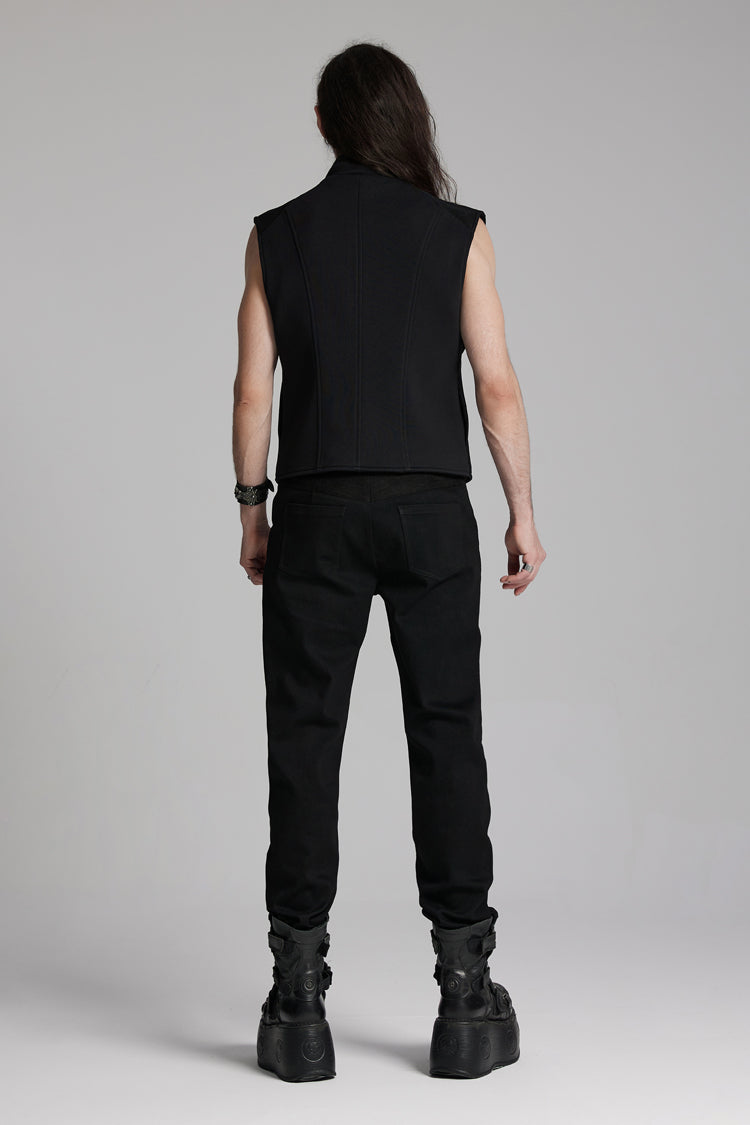 Black Sleeveless Bucke-up Zip Men's Punk Vest - Product - 6