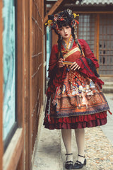Multi-Color Nightmare Print Japanese Ruffle Bowknot Sweet Lolita Jsk Dress - Product - 7