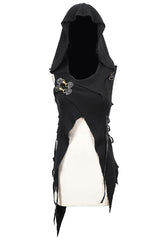 Black Sleeveless Irregular Hooded Womens Gothic Vest - Product - 8