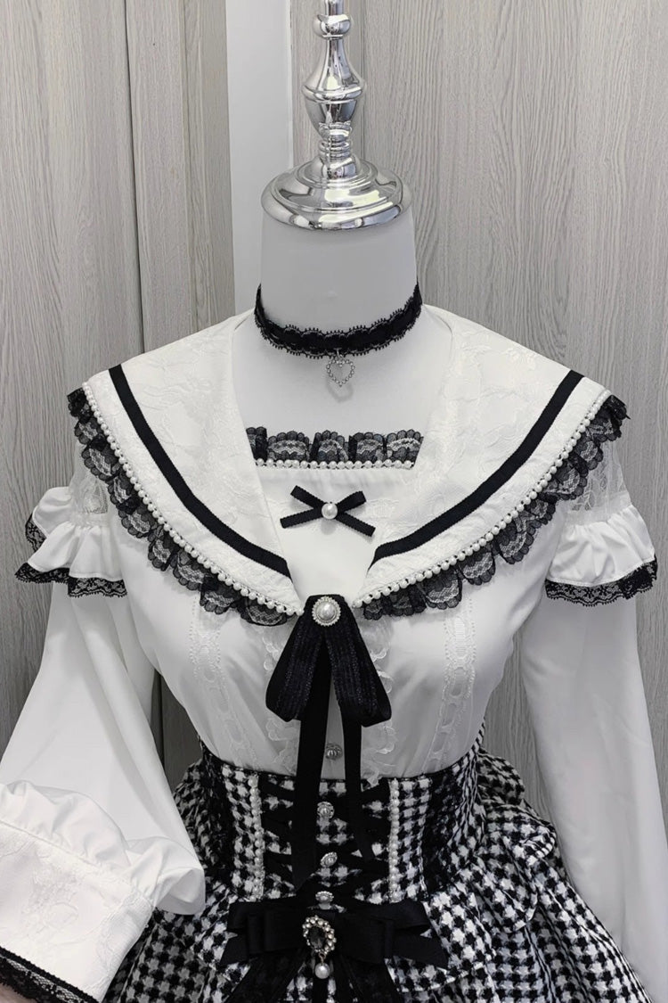 Sailor Collar Ruffle Bowknot Lace Jirai Kei Japanese Blouse 2 Colors - White - 4