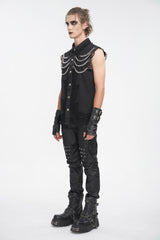 Black Lapel Collar Sleeveless Slim Men's Punk Vest - Product - 3