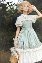 White/Green Lapel Collar Wizard Of Oz Short Sleeves Ruffle Bowknot Sweet Lolita Dress - Product - 4