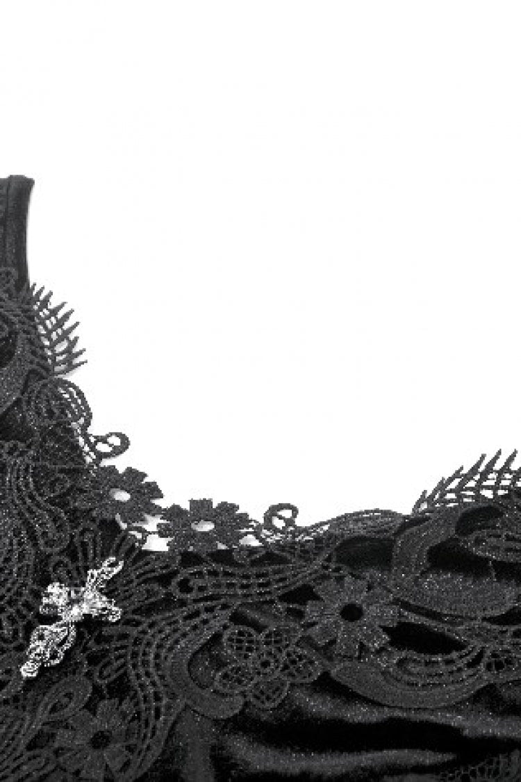 ブラック トランペットスリーブ ティアード レース ベルベット 刺繍 レースアップ レディース ゴシック ワンピース 商品画像