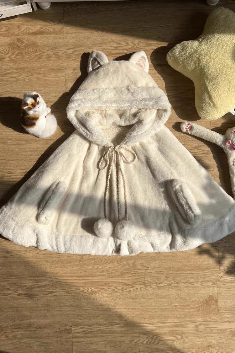 Ivory [Little Star Wish] Cat Ears Hooded Sweet Lolita Cloak Coat - Product - 2