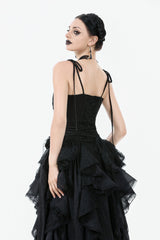 Black Floral Jacquard Lace-Up Women's Gothic Elegant Bustier - Product - 4