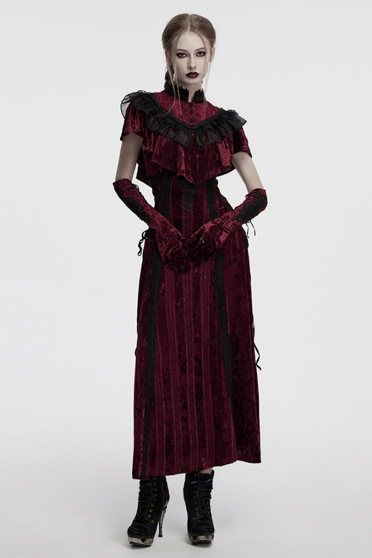 Red Floral Embroidery Lace-Up Women's Gothic Gloves - Product - 4