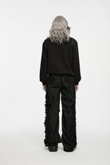 Black Stand Collar Long Sleeves Cut-Out Patchwork Eyelet Women's Punk Coat - Product - 4