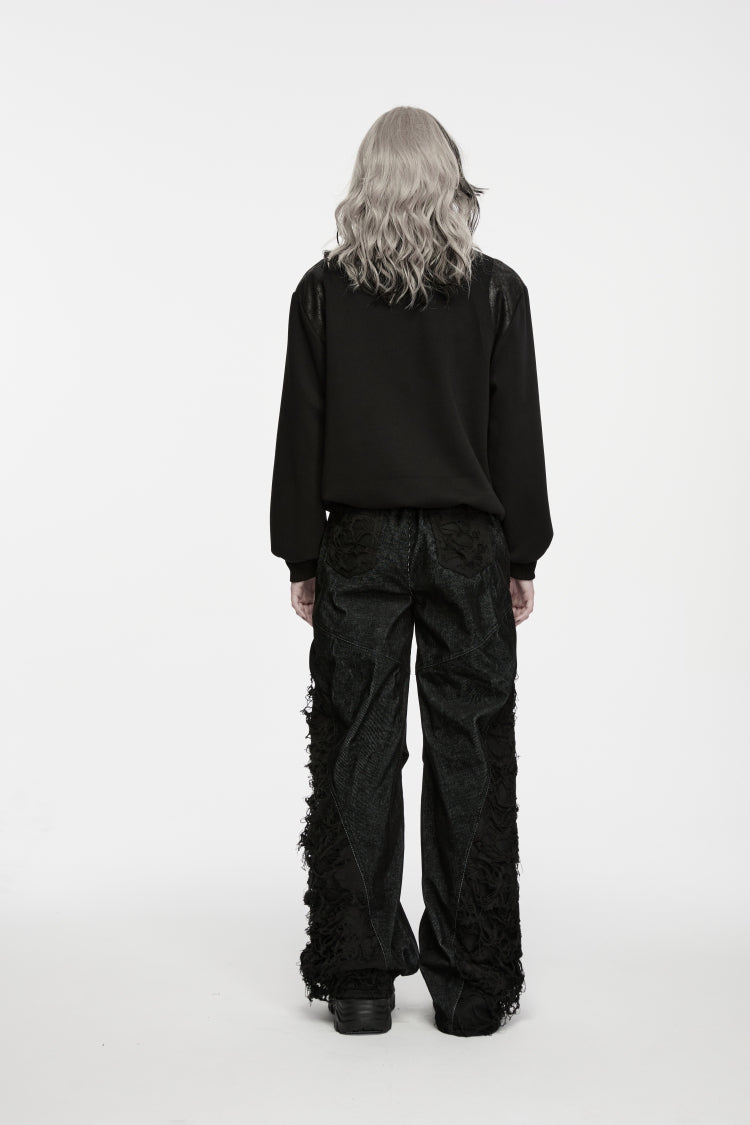 Black Stand Collar Long Sleeves Cut-Out Patchwork Eyelet Women's Punk Coat - Product - 4