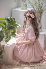 Pink Long Sleeves Ruffle Bowknot Daily Sweet Princess Lolita Dress - Product - 13
