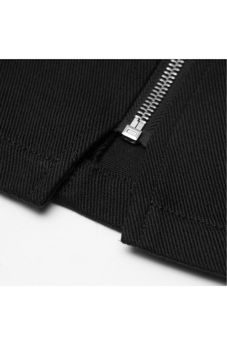 Black High Waist Front Zipper Metal Eyelets Belt Side Pocket Women's Punk Denim Skirt - Product - 7