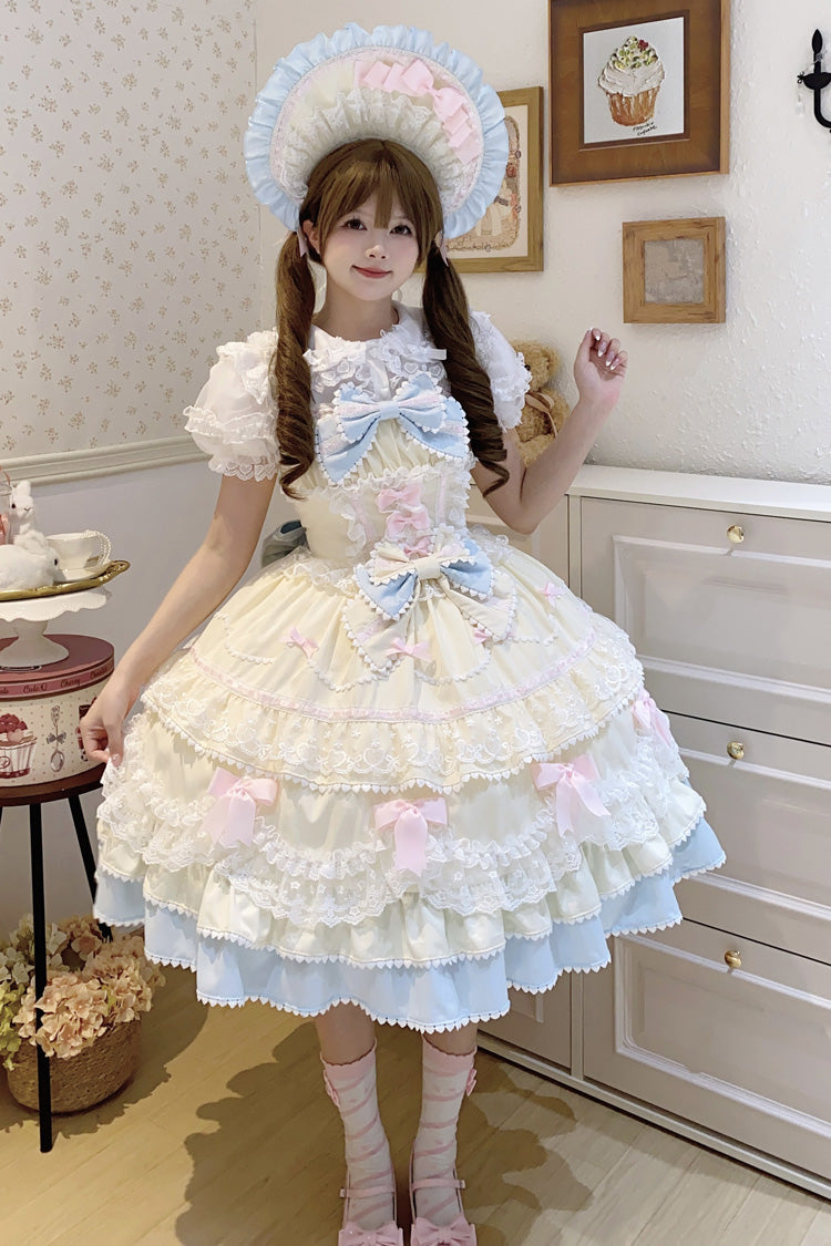 Yellow/Blue Fondant Cake Sleeveless Multi-Layered Ruffle Bowknot Lace Sweet (Set) detail view 6