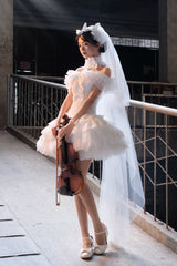 White [Pure White Prayer · Snow Love] Square Collar Ruffled Bow Lace Classic Gothic Lolita Dress Set - Product - 6