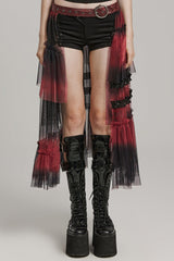 Ruffle Mesh Buckle Women's Steampunk Long Overskirt 3 Colors - Black/Red - 9