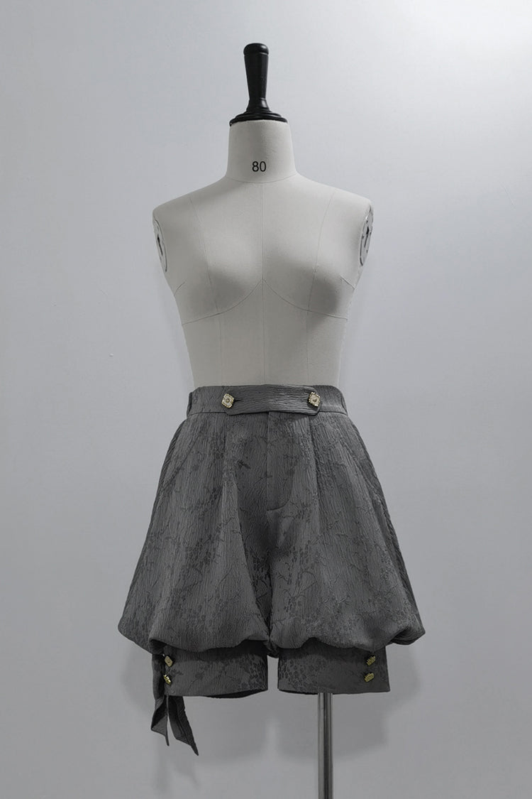 Grey Rabbit Hunt Dark Pattern Jacquard Print Ouji Vintage Prince Lolita Shorts - Grey - 1