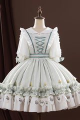 Light Green [Identity V] Gardener Valentine's Day Jacquard Ruffled Lace-Up Classic Cosplay Lolita Dress Set - Light-Green - 1