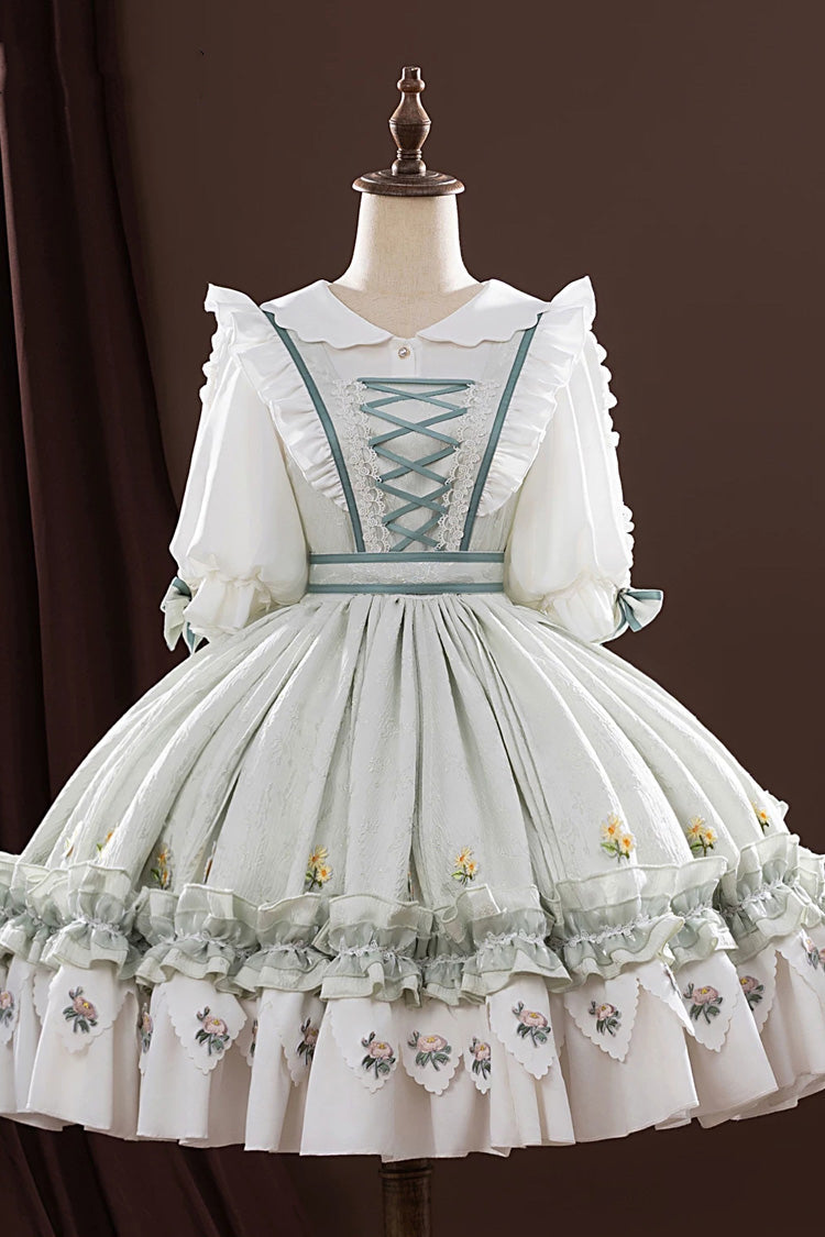 Light Green [Identity V] Gardener Valentine's Day Jacquard Ruffled Lace-Up Classic Cosplay Lolita Dress Set - Light-Green - 1