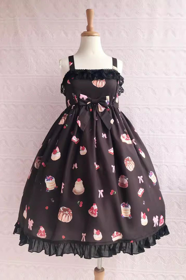 Strawberry Fruit Dessert Print Ruffle Bowknot Lace Sweet Lolita Jsk Dress 5 Colors - Brown - 9