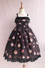 Strawberry Fruit Dessert Print Ruffle Bowknot Lace Sweet Lolita Jsk Dress 5 Colors - Brown - 9