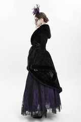 Black Long Sleeves Floral Embroidery Women's Gothic Fluffy Coat - Product - 8