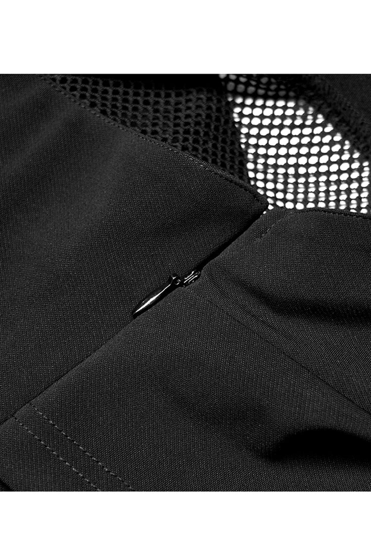 Black Suspender Hollow Mesh Metal PU Buckle Bow Design Sleeveless Women's Punk Dress - Product - 9