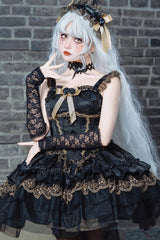 Black [Fleeting Light and Shallow Dream] Sleeveless Multi-Layered Ruffle Bowknot Lace Slim Gothic Ballet Lolita Jsk Dress - Black - 1