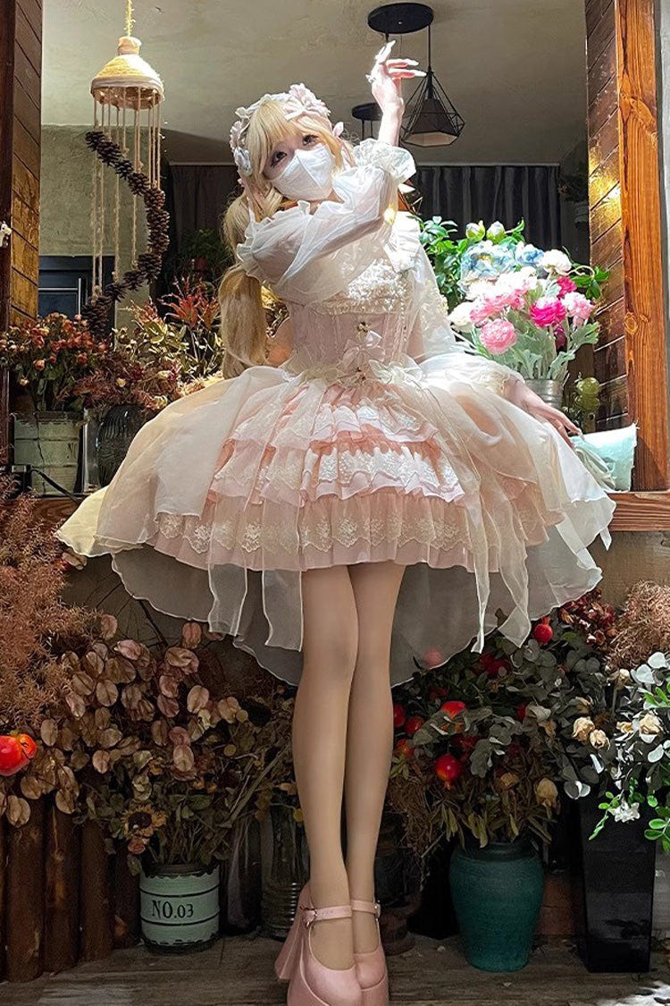 Sweet Triple-Layered Ruffle Bowknot Lace Princess Ballet Lolita Tiered Dress 2 Colors - Product - 5