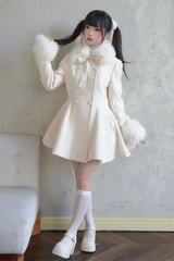 Apricot Double-Breasted Long Sleeves Bowknot Japanese Sweet Lolita Coat - Product - 6