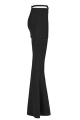 Black Retro Style Dark Plaid Side Shaped Rubber Buckle Decoration Perspective Flare Women's Punk Pant - Product - 7