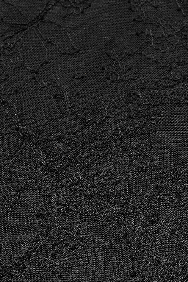 Black Round Collar Long Sleeves Print Stitching Lace Slim Women's Gothic T-Shirt - Product - 8