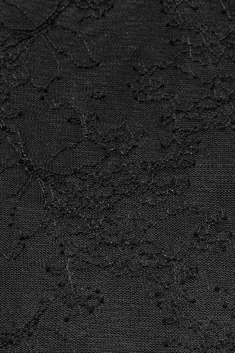 Black Round Collar Long Sleeves Print Stitching Lace Slim Women's Gothic T-Shirt - Product - 8