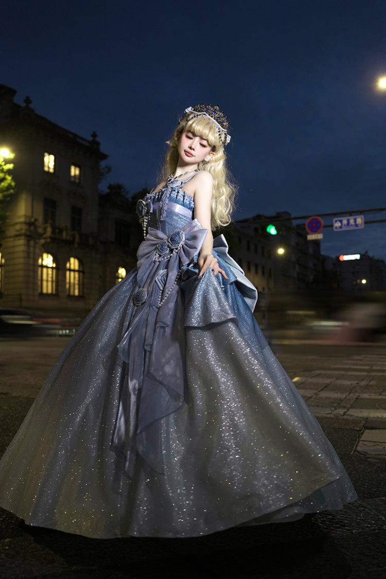 Blue Capture The Stars Hanayome Bowknot Shiny Sweet Princess Lolita Jsk Dress - Product - 3