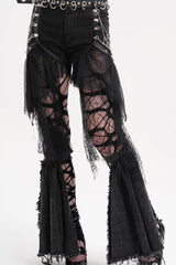Black Chain Irregular Mesh Ripped Hem Women's Gothic Shorts - Product - 7