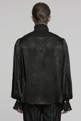 Black Stand Collar Long Puff Sleeves Jacquard Ruffle Embroidery Men's Gothic Blouse - Product - 3