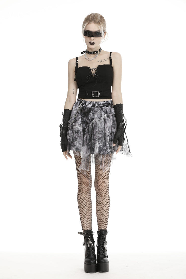 Black Lace-Up Buckled Strappy Women's Gothic Punk Bustier with Belt - Product - 5