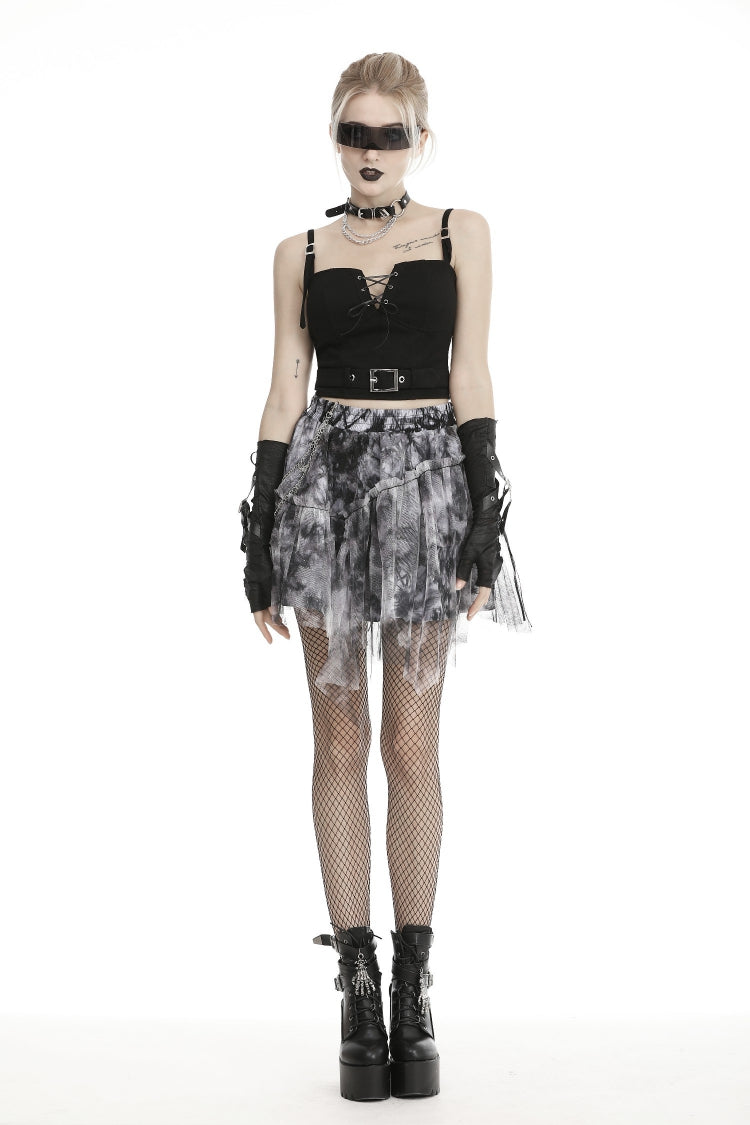 Black Lace-Up Buckled Strappy Women's Gothic Punk Bustier with Belt - Product - 5