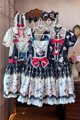 Black [Mystery Rabbit Tea Party] Sleeveless Print Ruffle Bowknot Lace Sweet Lolita Jsk Dress - Product - 8
