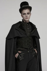 Black Stand Collar Long Sleeves Embroidery Men's Gothic Frog Witchy Coat - Product - 2
